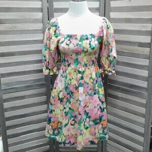 Puff Sleeve Linen-Blend Floral Mini Dress | Gap | X Small